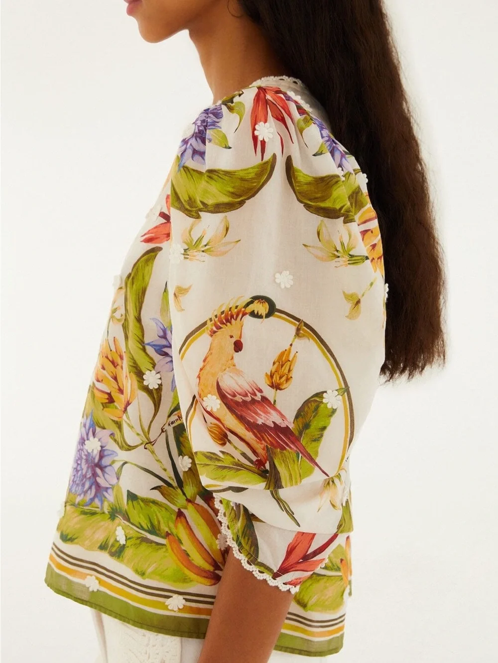 FARM RIO Sand Tropical Scarf Blouse